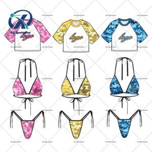 Custom Camo Print Bikini & Rash Guard Set
