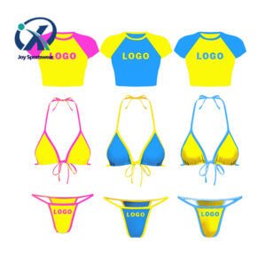 Neon Color Block Bikini & Rash Guard Set