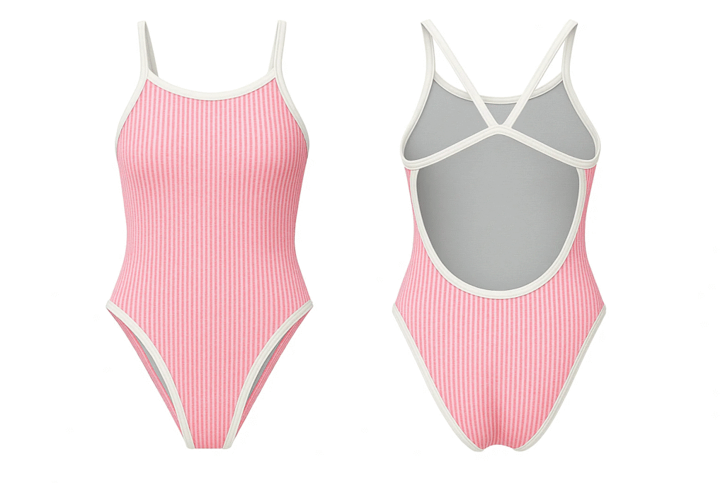 Pink Seersucker Print Women's Openback Swimsuit 