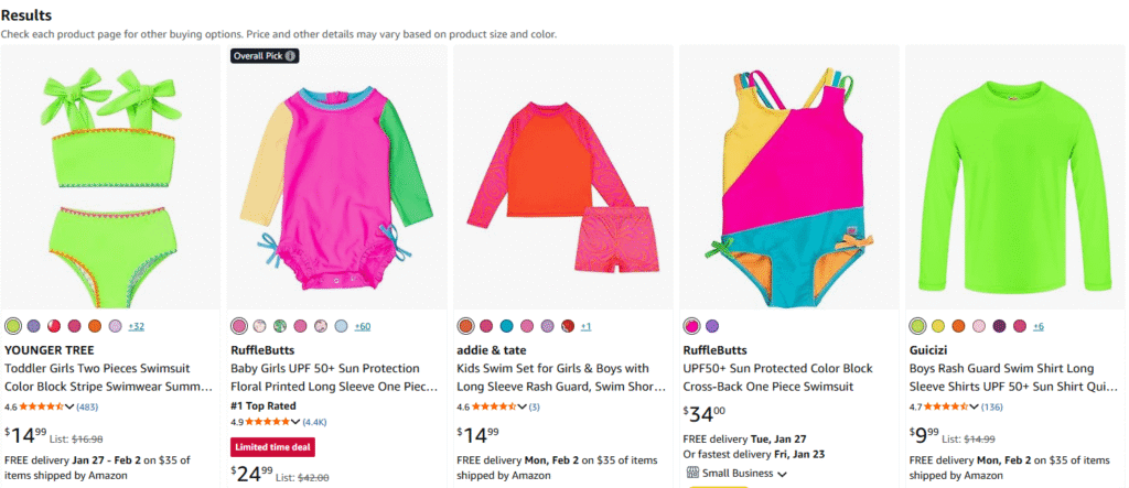 neon colors kid swimwear