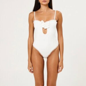 White Bow-Detail Cut-Out One-Piece Swimsuit