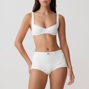 White Embroidered Underwire Bikini Set with Boyshort Bottoms