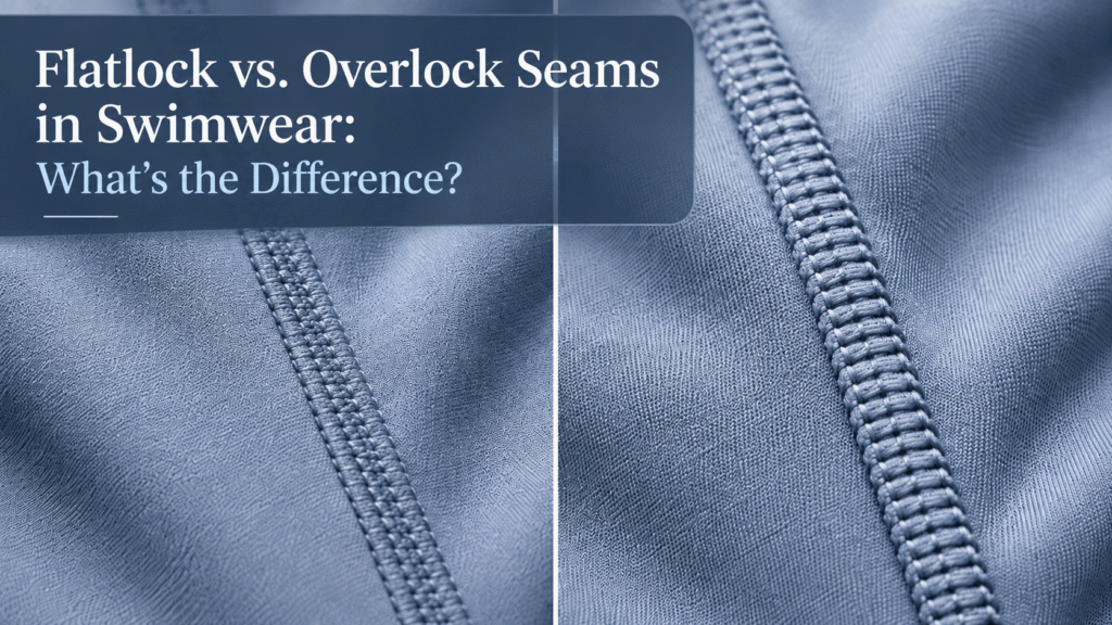 Flatlock and overlock seams on stretch swimwear fabric shown side by side